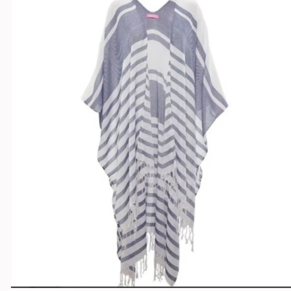 Isaac Mizrahi Gray and White Stripe Kimono - Picture 13 of 14
